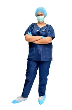 Young female doctor isolated in white
