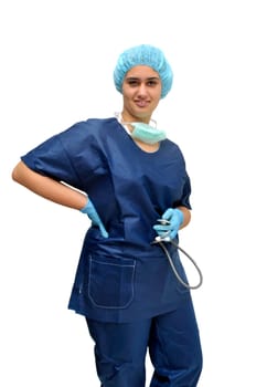 Young female doctor isolated in white