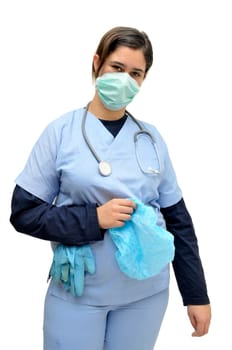 Young female doctor isolated in white