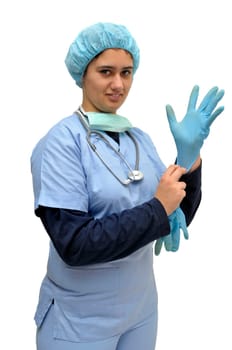 Young female doctor isolated in white