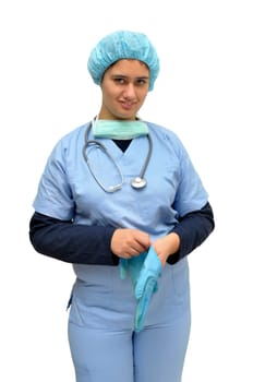 Young female doctor isolated in white