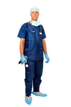 Doctor in uniform posing isolated in white