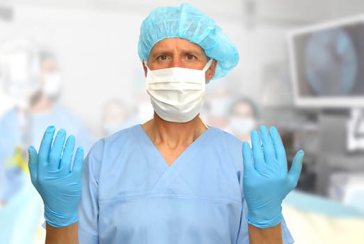 Doctor in uniform preparing for surgery