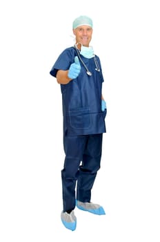 Doctor in uniform posing isolated in white