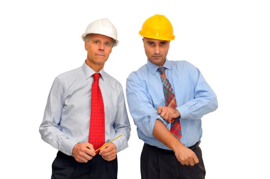 Two engineers isolated against a white background