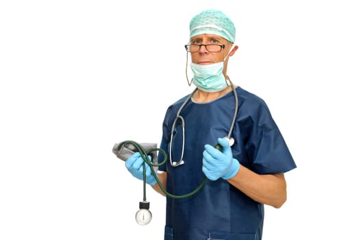Doctor in uniform isolated in white