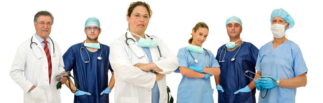 Doctors team or group isolated in white