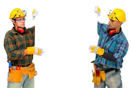 Construction workers isolated in white