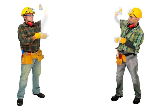 Construction workers isolated in white