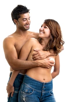 Beautiful fashionable young couple dressed in jeans