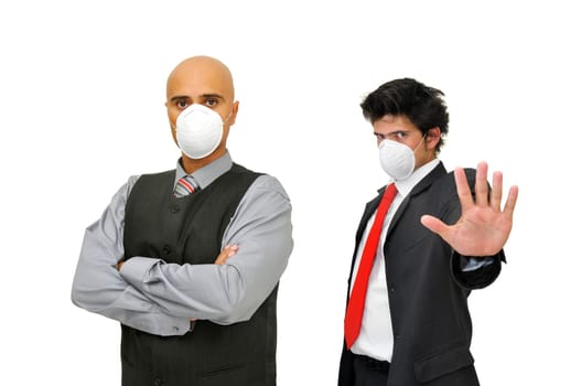 Businessmen with protective masks against flu