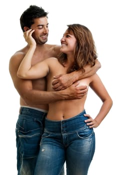 Beautiful fashionable young couple dressed in jeans
