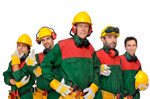 Construction workers isolated in white