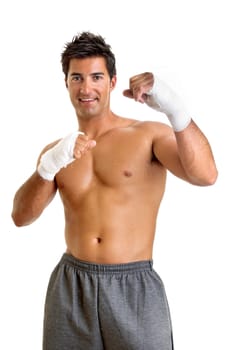 Muscular boxer isolated in white