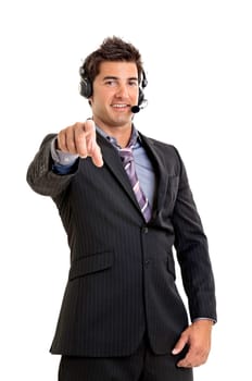 Young salesman isolated in white