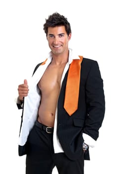 Fashionable young man isolated in white