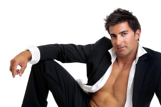 Fashionable young man isolated in white