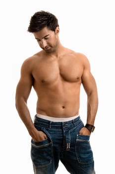 Fashionable muscular young man isolated in white