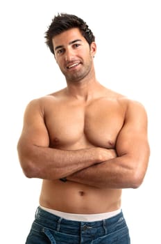 Fashionable muscular young man isolated in white