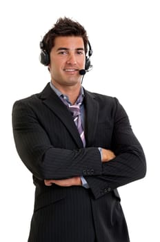 Young salesman isolated in white
