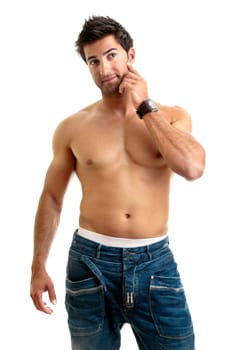Fashionable muscular young man isolated in white