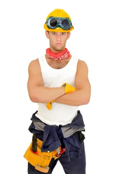Construction worker isolated in white
