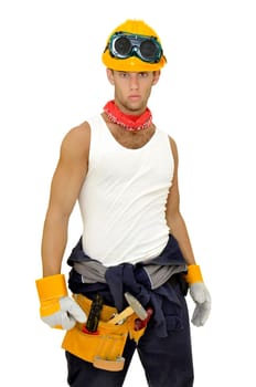 Construction worker isolated in white