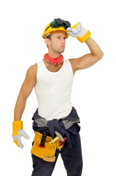 Construction worker isolated in white