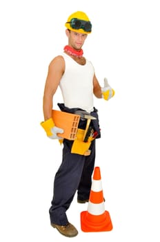 Construction worker isolated in white