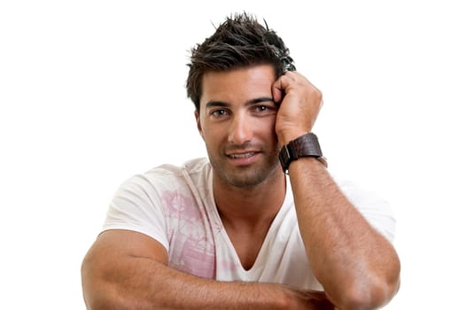Fashionable young man isolated in white