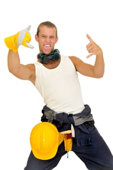 Construction worker isolated in white