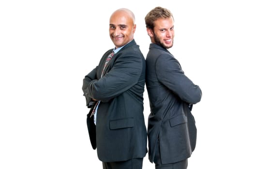 Team of businessmen isolated in white