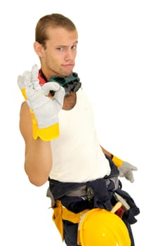 Construction worker isolated in white