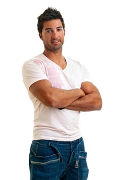 Fashionable young man isolated in white