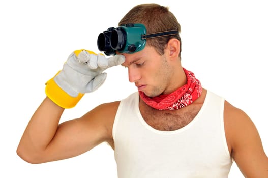 Construction worker isolated in white
