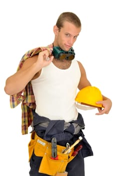 Construction worker isolated in white