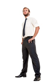 Young businessman posing in a white background