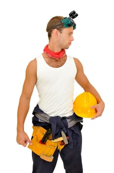 Construction worker isolated in white