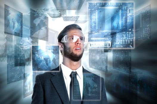 Young businessman in a digital world