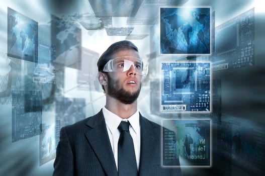 Young businessman in a digital world