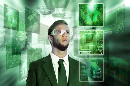 Young businessman in a digital world
