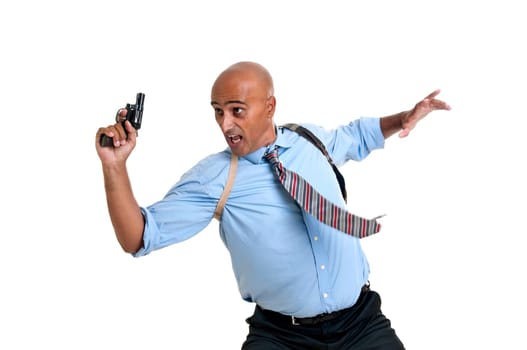 Man with gun isolated in white