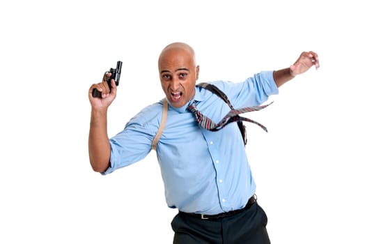Man with gun isolated in white
