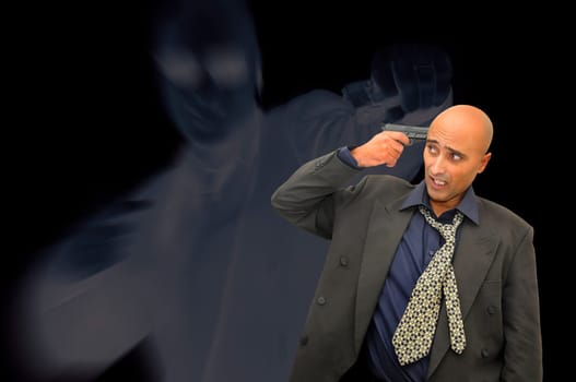 Man with gun isolated against a white background