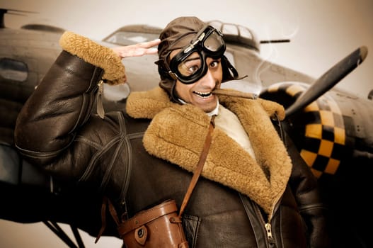 Crazy WWII bomber pilot saluting