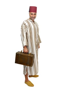 Arabic man with briefcase isolated in white