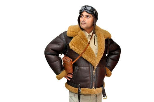 WWII fighter pilot isolated in white