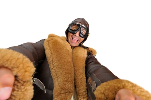 WWII fighter pilot isolated in white