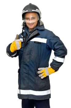 Fireman in uniform isolated in white