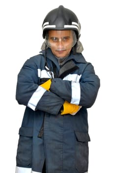 Fireman in uniform isolated in white